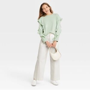 A new day light green ruffle sweatshirt